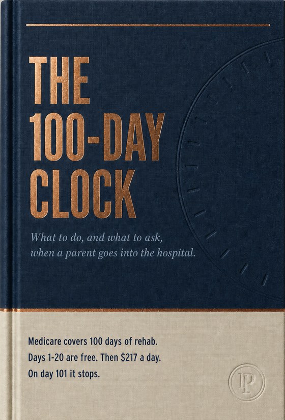 Front cover of The 100-Day Clock &mdash; navy bookcloth with a copper-foil title and a blind-debossed clock dial.